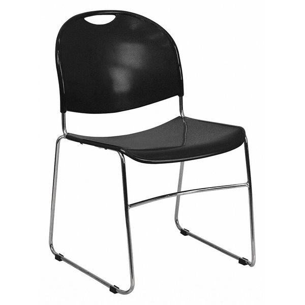 Stack Chair, Chrome Frame, Blk, 800 lb., Flash Furniture, Mfr#: RUT-188-BK-CHR-GG