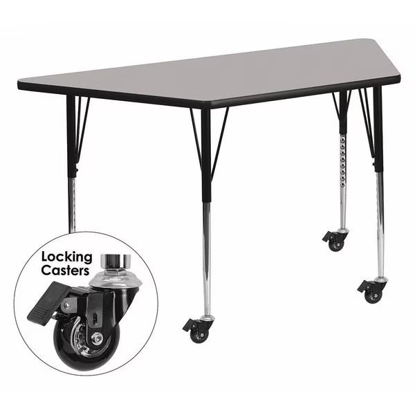 Trapezoid Activity Table, 29 W X 57 L X 30.37 H, Chrome, Laminate, Particleboard, Steel, Grey, Flash Furniture, Mfr#: XU-A3060-TRAP-GY-T-A-CAS-GG