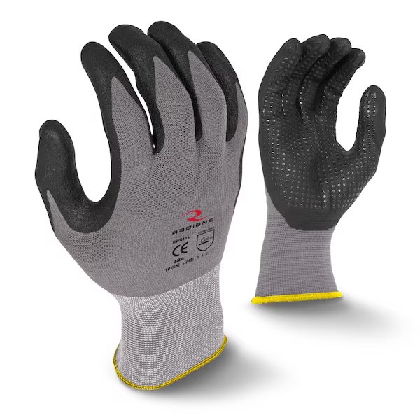 Foam Nitrile Coated Gloves, Palm Coverage, Black/Gray, XL, , Radians, Mfr#: RWG11TXL